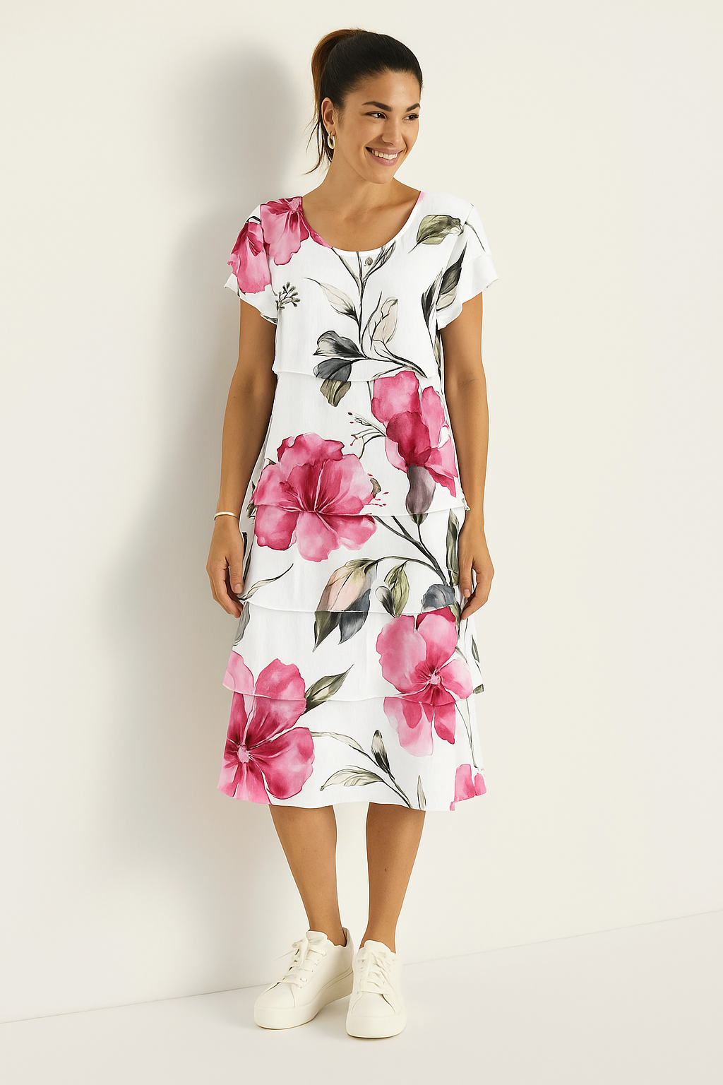 Bettina - Floral bedruckten Cascade-Kleid