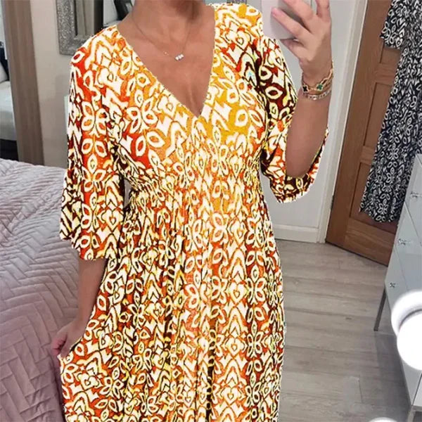 Helena - Wunderschönes blumenmuster Kleid mit V-Ausschnitt