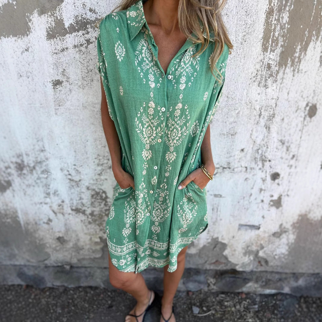 Selena | Bequeme Fließende Kleid mit kurzen Ärmeln für einen lässigen Look