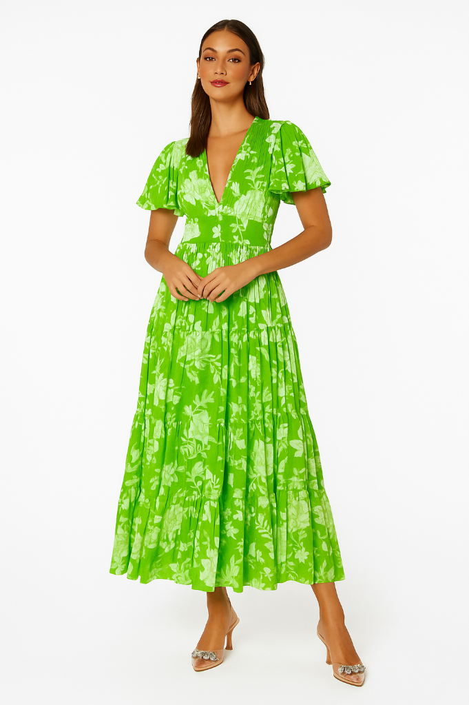 Carine - Kleid mit V-Ausschnitt und Blumenmuster