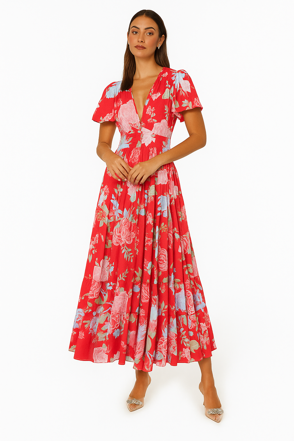 Carine - Kleid mit V-Ausschnitt und Blumenmuster