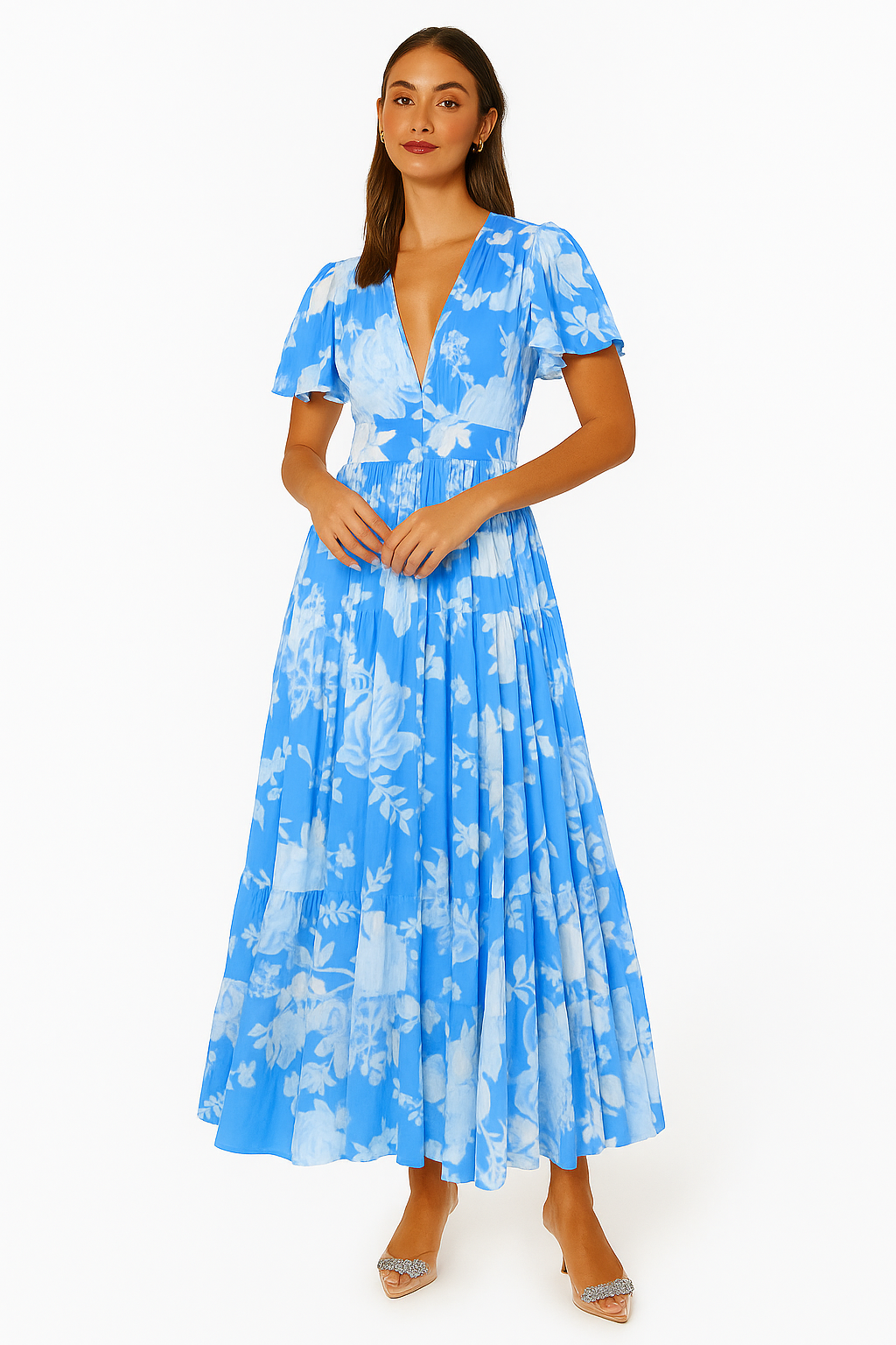 Carine - Kleid mit V-Ausschnitt und Blumenmuster