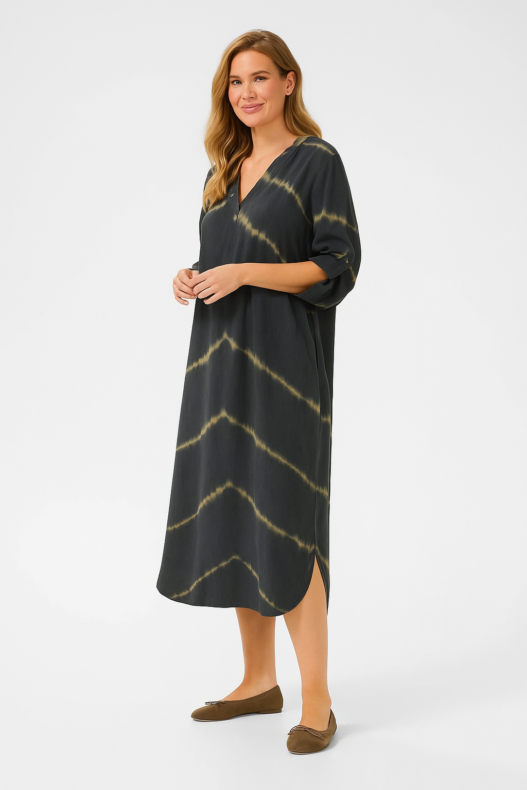 Bomea - Elegantes langes Bohème-Kleid mit Streifen und langen Ärmeln