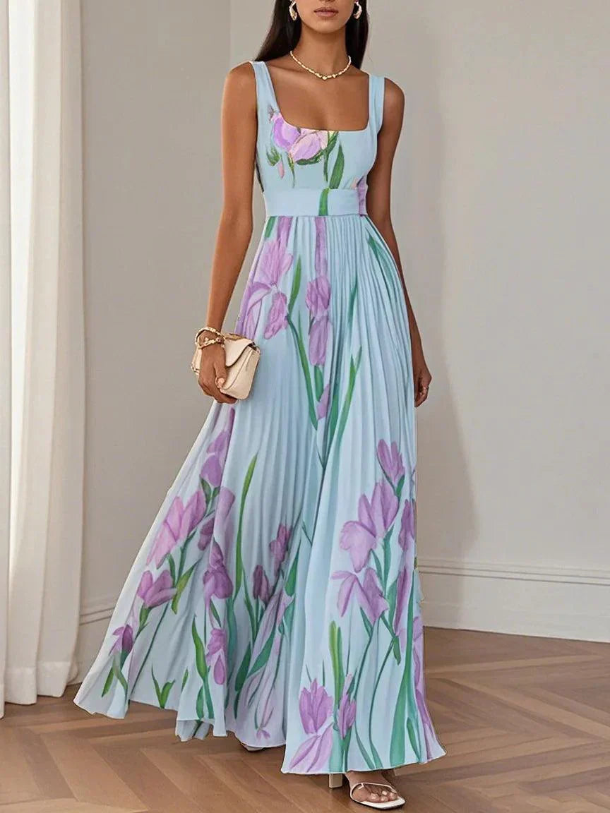 Clara – Elegantes Langes Rüschenkleid mit Blumenmuster