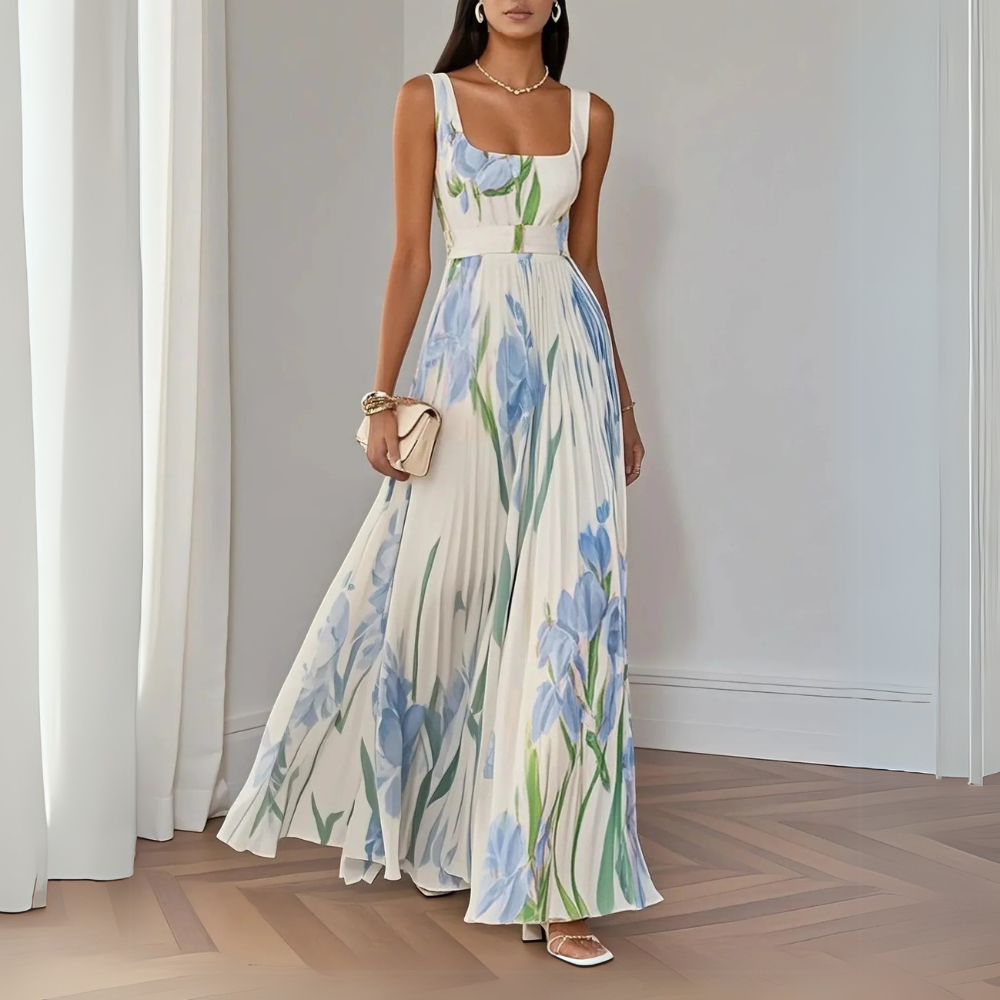 Clara – Elegantes Langes Rüschenkleid mit Blumenmuster
