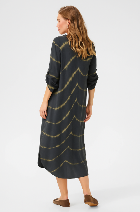 Bomea - Elegantes langes Bohème-Kleid mit Streifen und langen Ärmeln