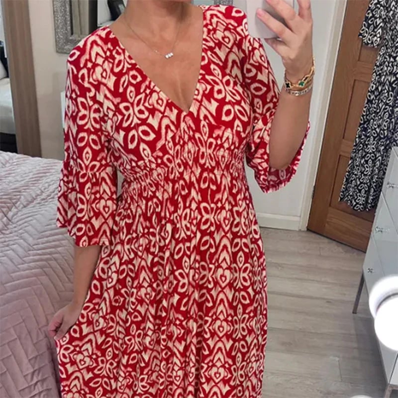 Helena - Wunderschönes blumenmuster Kleid mit V-Ausschnitt