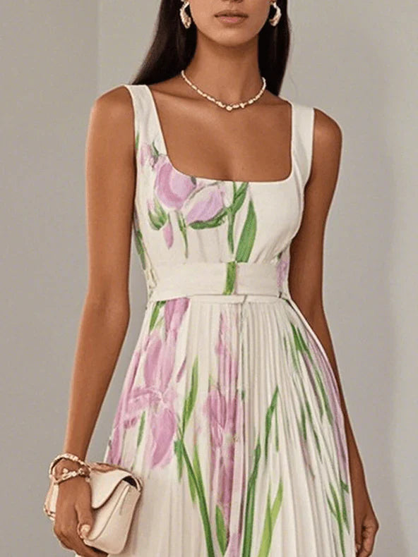 Clara – Elegantes Langes Rüschenkleid mit Blumenmuster