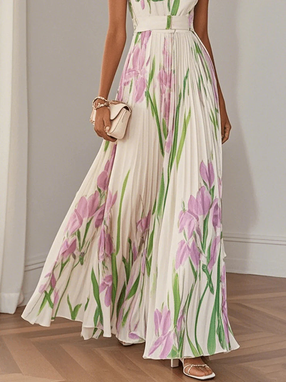 Clara – Elegantes Langes Rüschenkleid mit Blumenmuster