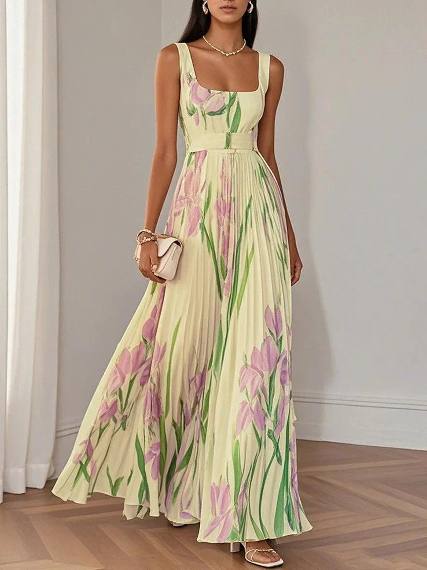 Clara – Elegantes Langes Rüschenkleid mit Blumenmuster